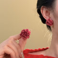 Burgundy Resin Rose Cluster Stud Earrings Decorative Jewelry Design view 2