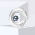 Matte Curved Leaf Circle Brooch Pearl Accent Gold Silver view 3