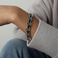 Silver Ring Chain Black Bar Necklace Bracelet Styles view 4