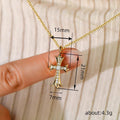 Gold Tone Flared Cross Pendant Necklace Clear CZ Pave view 4