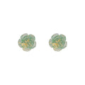 Mint Green Resin Rose with Gold Fleck Stud Earrings view 5