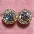 Round Double-Halo Stud Earrings In Silver And Gold Tones view 3