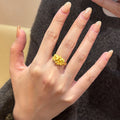 Matte Gold Floral Open Band Statement Ring Jewelry Design view 4
