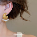 Crescent Pearl Fringe Earrings in Polished Statement Design view 4