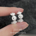 Silver Daisy Flower C Shape Hoop Earrings Pair Set view 4