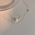 Minimal Single Pearl Silver Snake Chain Necklace Two Finishes view 2