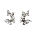 Silver Tone Crystal Butterfly Stud Earrings Decorative Jewelry Pair view 5