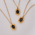 Gold Stainless Steel Oval Black Zircon Geometric Pendant Necklace view 3