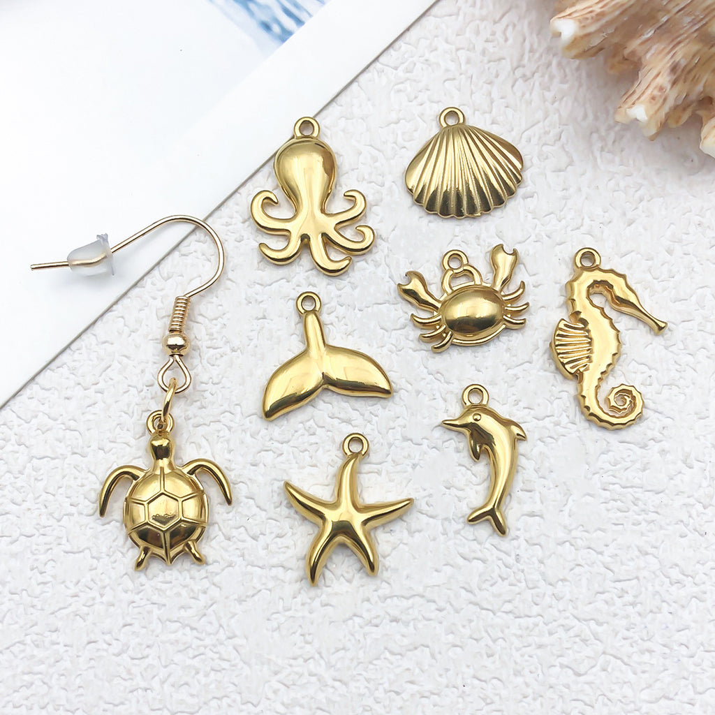 Stainless Steel Ocean Shell Seahorse Turtle charm pendants for DIY bracelet necklace