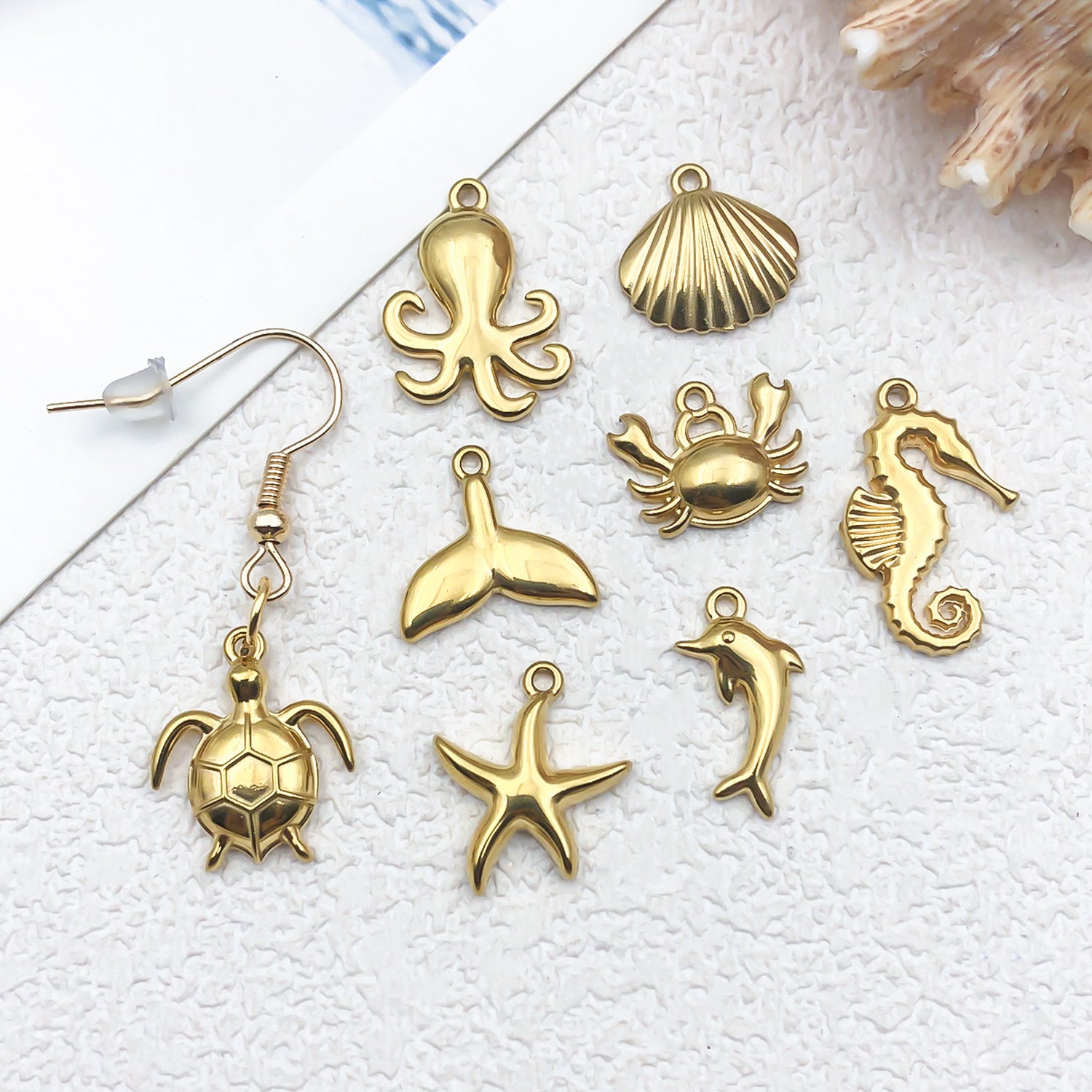 Stainless Steel Ocean Shell Seahorse Turtle charm pendants for DIY bracelet necklace
