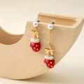 Mismatched Christmas Mitten Pearl Look Dangle Stud Earrings view 2