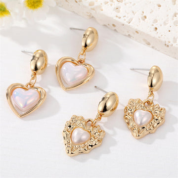 Gold Tone Irregular Heart Faux Pearl Drop Stud Earrings