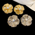 Silver Tone Flower Pearl Center Stud Earrings Jewelry Accessory view 2