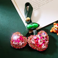 Jeweled Leather Cherry Keychains in Five Pictured Color Options view 3
