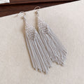 Long Beaded Chain Tassel Earrings in Three Bright Colors view 8