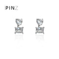 Silver Heart Over Rectangular Clear Crystal Stud Earrings view 3