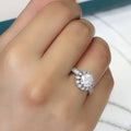 White Gold Flower Halo Round Clear Stone Ring Metal Alloy view 5