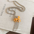 Brown Horse Pendant Necklace with Silver Tone Chain Tassels view 4