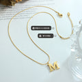 Letter M Pendant Necklace Fine Square Link Chain Gold Or Steel view 2
