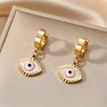 Gold Huggie Shell Eye Drop Earrings 7 Iris Frame Styles view 2