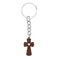 Dark Brown Wooden Cross Keychain Heart Cutout Split Ring view 5