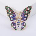 Colorful Openwork Crystal Butterfly Brooch in Purple Green and Yellow Multicolor view 2