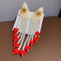 Heart Bead And Pearl Like Tassel Statement Earrings view 6