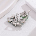 Green Black Leaf Crystal Pearl Look Metal Brooch Pin view 4