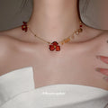 Gold Amber Acrylic Flower Necklace Crystal Bead Accents view 3