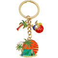 Four Orange Camping Beach and Palm Tree Metal Keychain Designs view 5