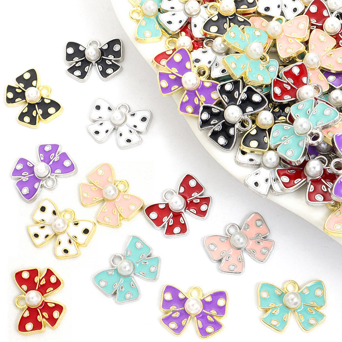 Polka Dot Bow Enamel Metal Jewelry Charms, 12 Colorways