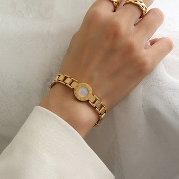 Steel Roman Numeral Dial Bracelet Shell Center Link Band