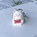 Flocked White Lucky Cat Keychains Lobster Clasp 6 Styles view 4