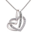 Silver Tone Double Heart Pendant Necklace With Clear Stones view 5