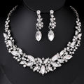 Black Silver Tone Crystal Leaf Cluster Crystal Six Designs Metal Necklace and Earring Set view 1