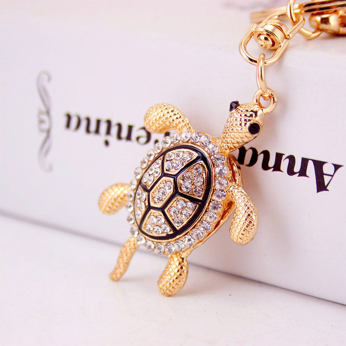 Rhinestone Turtle Car Keychain Zinc Alloy Sea Turtle Bag Charm Key Ring
