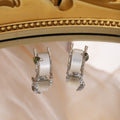 Silver Rectangular White Jade Look Small Huggie Earrings view 4