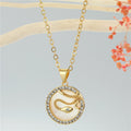 Gold Tone Round Crystal Framed Motif Pendant Necklaces in Nine Designs view 7
