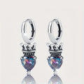 Antique Silver Crown Heart Rainbow Stone Huggie Earrings view 5