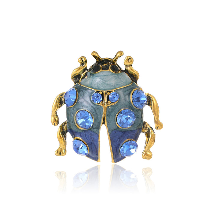 Blue Gold Tone Ladybug Two Designs Metal Brooch Pin