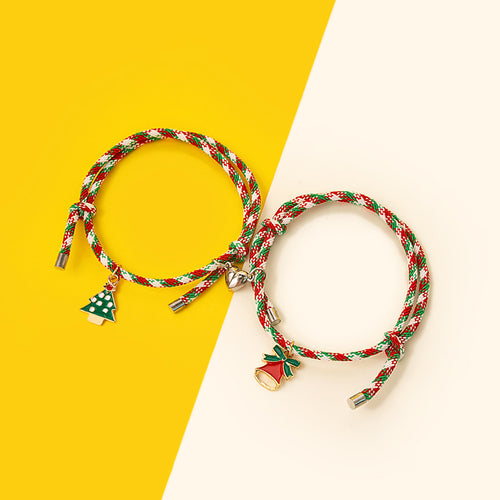 Christmas braided bracelets tree and bell charms on yellow white split