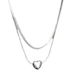 Silver Double Layer Snake Chain Heart Pendant Necklace view 5