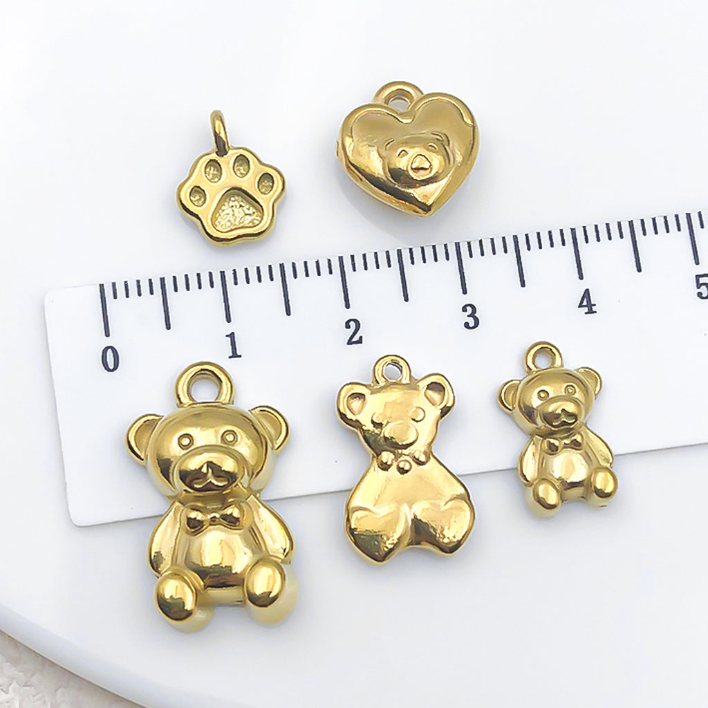 Gold Stainless Steel 3D Bear charm pendants for DIY bracelets necklaces keychains jewelry