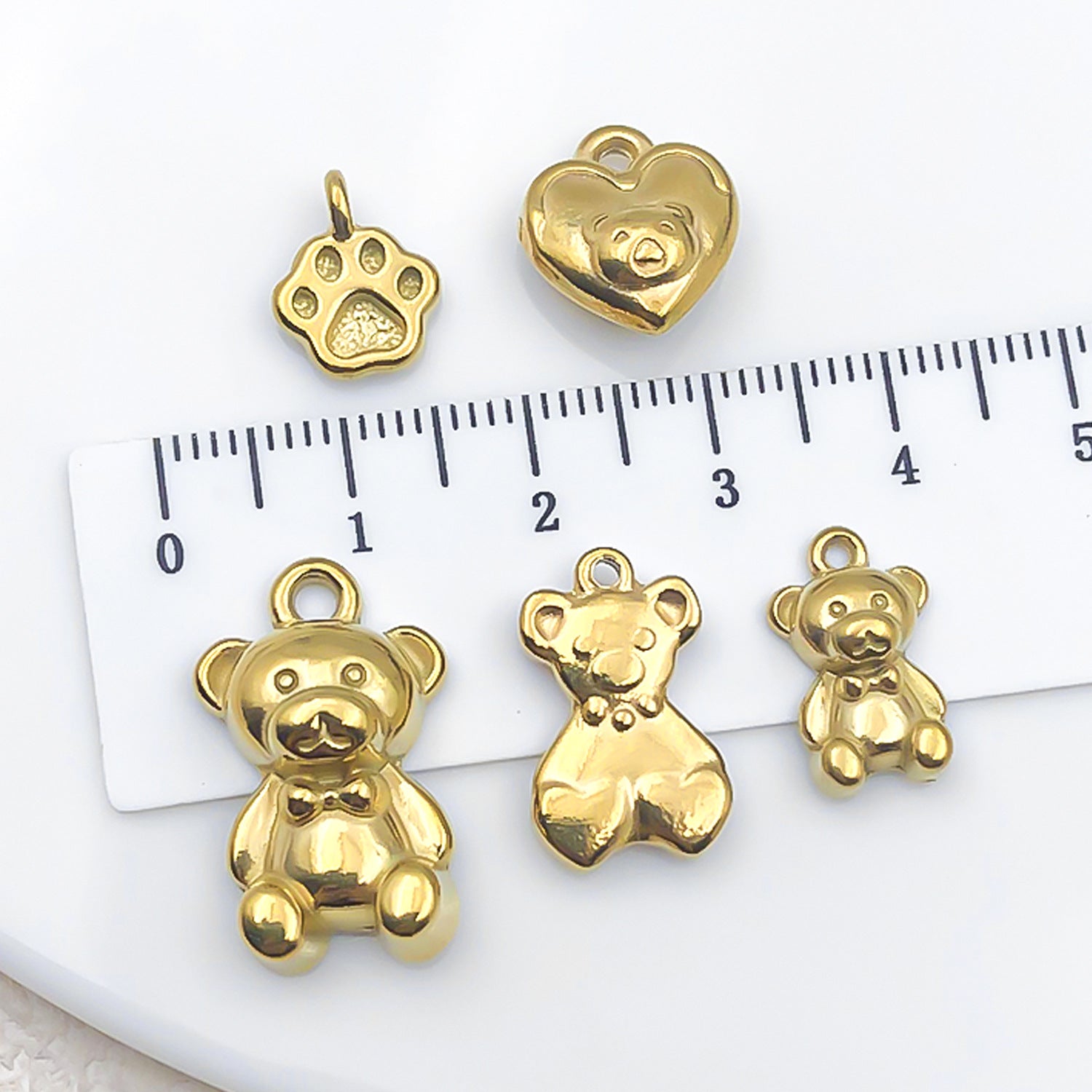 Gold Stainless Steel 3D Bear charm pendants for DIY bracelets necklaces keychains jewelry