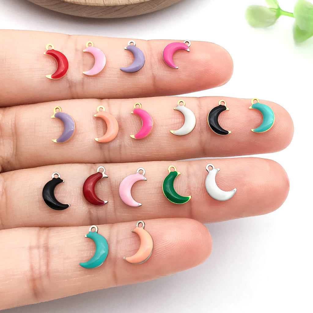 Gold Stainless Steel Enamel Moon Charm Pendant for DIY Bracelet Necklace Jewelry Making