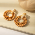 Brown and Cream Woven Ring Statement Dangle Earrings view 7