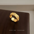 Gold Tone Clear Stone Flower Row Open Adjustable Ring For Women view 4