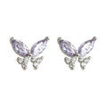 Silver Tone Purple Faceted Stone Butterfly Stud Earrings view 5