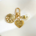 Gold Tone Seashell Starfish Charm Keychain With Faux Pearl view 3