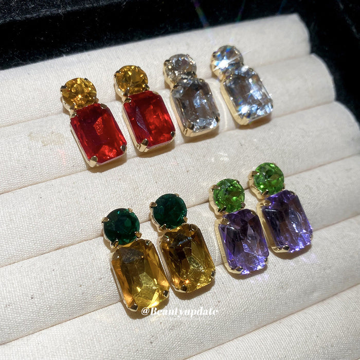 Color Block Rectangle Crystal Drop Earrings Fashion Jewelry